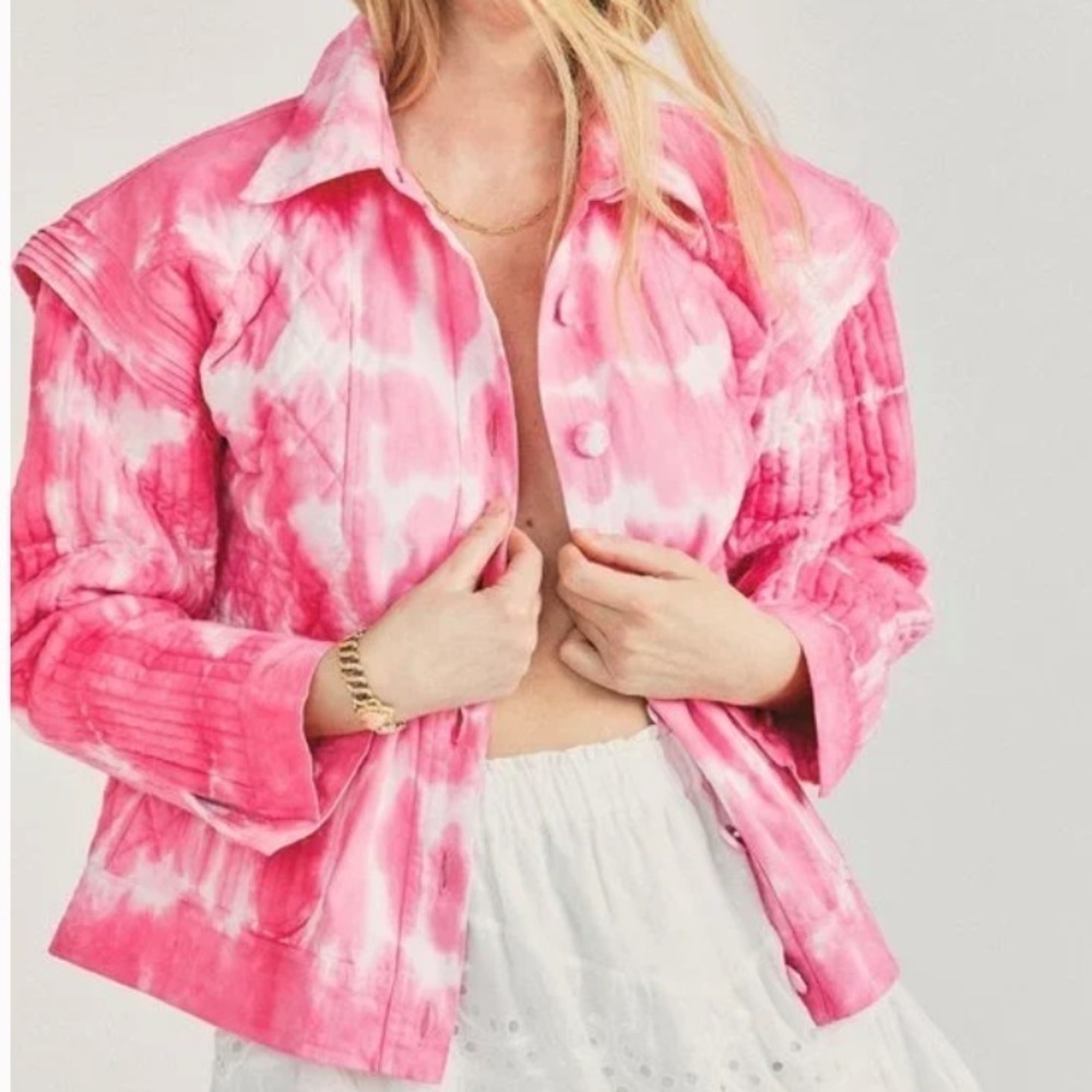 LoveShackFancy Adelade quilted jacket pink tie dye small new without tag coat
